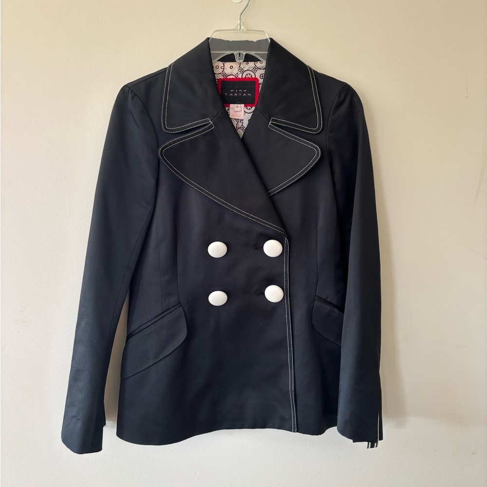 Pink Tartan Black Blazer with White Buttons
